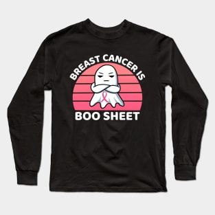 Vintage Sunset Breast Cancer Is Boo Sheet Funny Cute Angry Halloween Ghost Halloween Party Long Sleeve T-Shirt